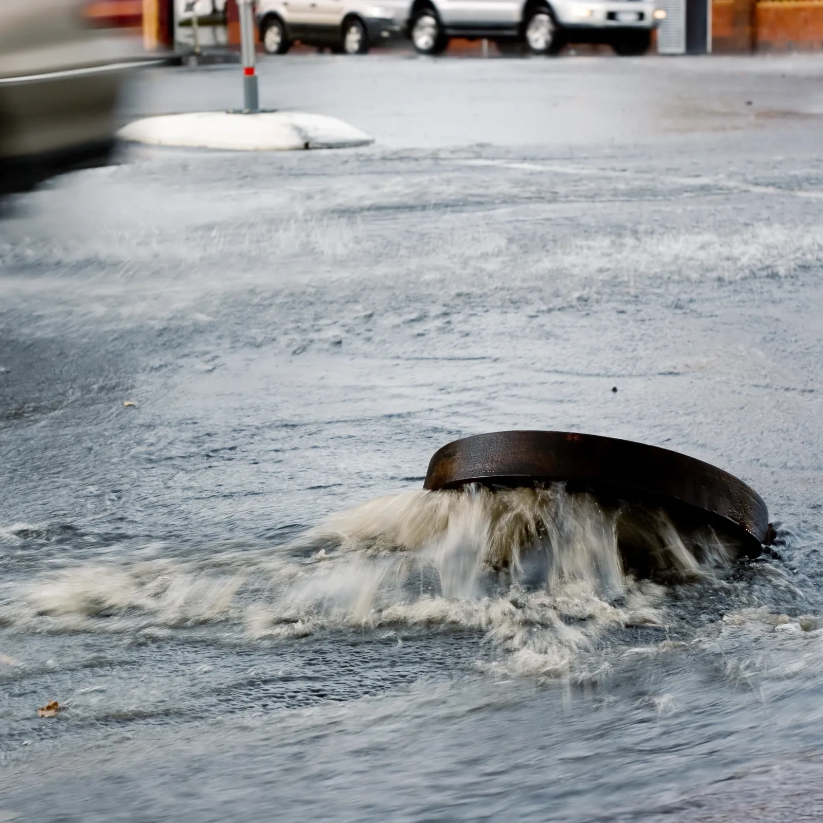 Sanitary sewer overflow from a surcharged manhole